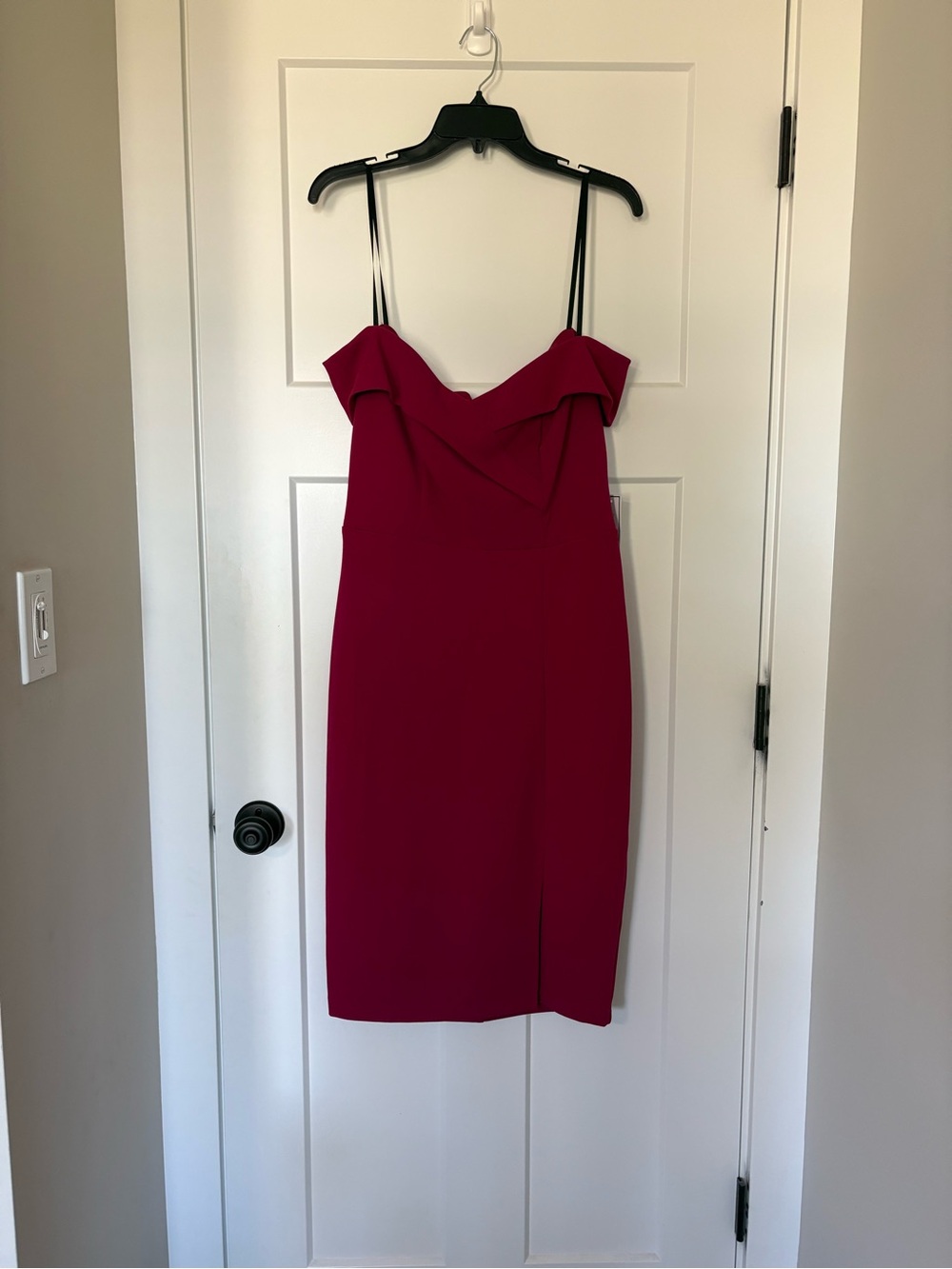 Off-Shoulder Midi Dress with Double Spaghetti Straps in Deep Berry